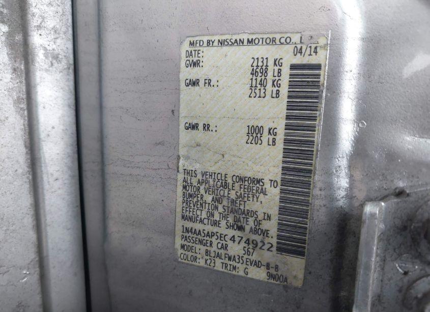 Photo 9 of 2014 Nissan Maxima 3.5 SV (VIN 1N4AA5AP5EC474922)