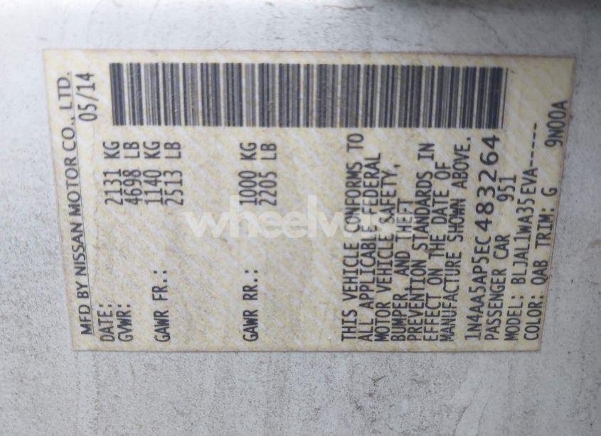 Photo 9 of 2014 Nissan Maxima 3.5 S/3.5 SV (VIN 1N4AA5AP5EC483264)