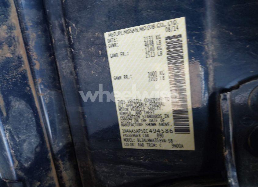 Photo 9 of 2014 Nissan Maxima 3.5 S/3.5 SV (VIN 1N4AA5AP5EC494586)