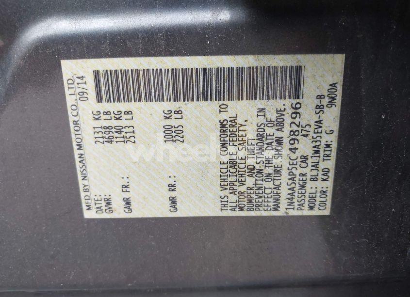 Photo 9 of 2014 Nissan Maxima 3.5 SV (VIN 1N4AA5AP5EC498296)