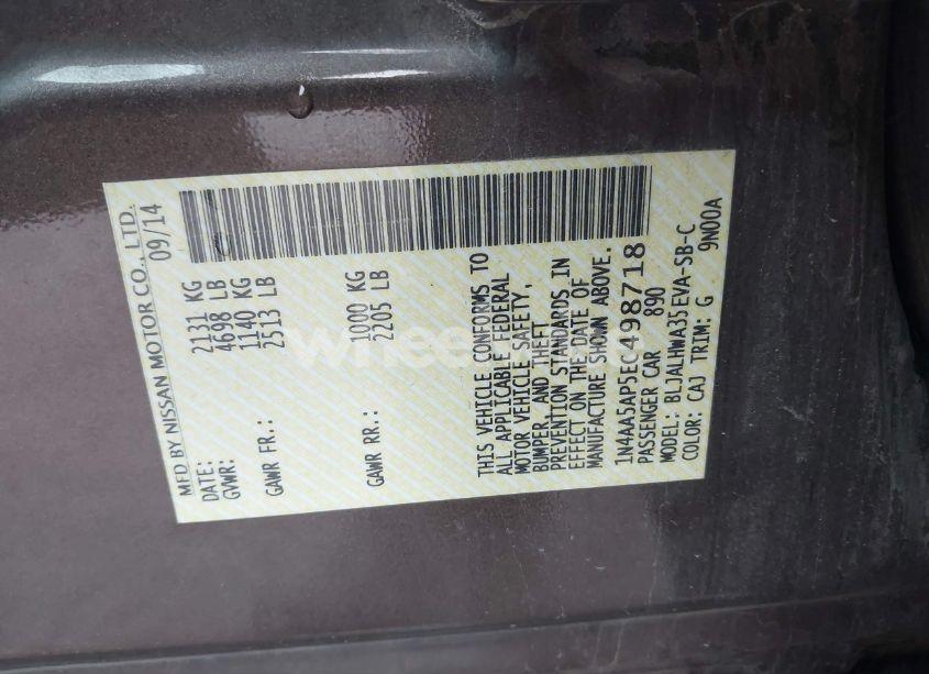 Photo 9 of 2014 Nissan Maxima 3.5 SV (VIN 1N4AA5AP5EC498718)