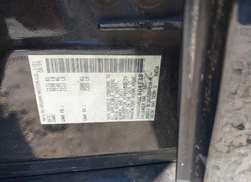 Photo 9 of 2010 Nissan Maxima 3.5 SV (VIN 1N4AA5AP6AC804738)