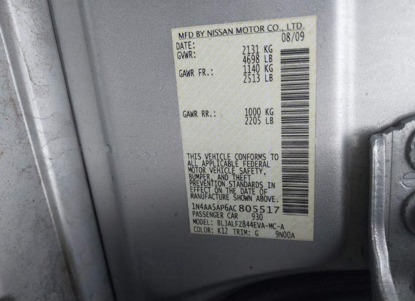 Photo 9 of 2010 Nissan Maxima 3.5 SV (VIN 1N4AA5AP6AC805517)