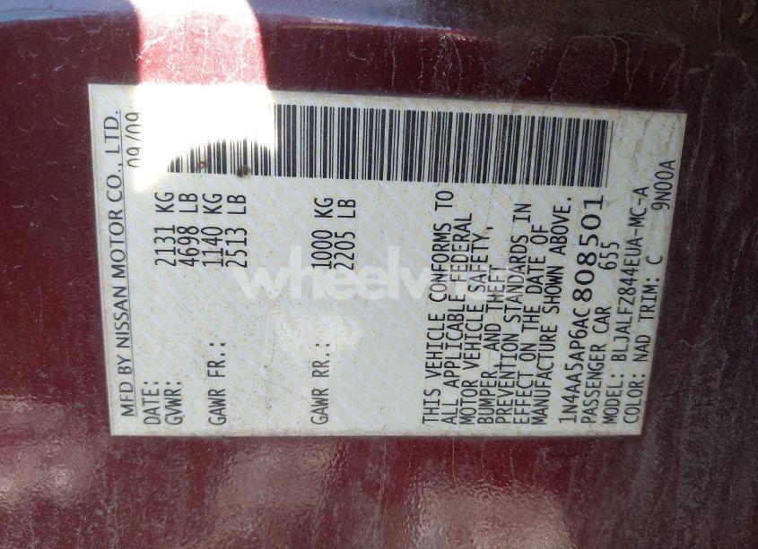 Photo 9 of 2010 Nissan Maxima 3.5 SV W/PREMIUM PKG (VIN 1N4AA5AP6AC808501)