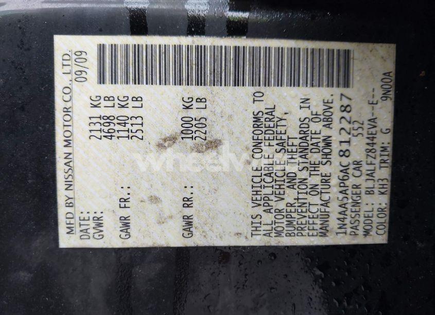 Photo 9 of 2010 Nissan Maxima 3.5 SV (VIN 1N4AA5AP6AC812287)