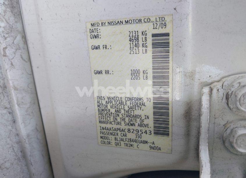 Photo 9 of 2010 Nissan Maxima 3.5 SV (VIN 1N4AA5AP6AC829543)