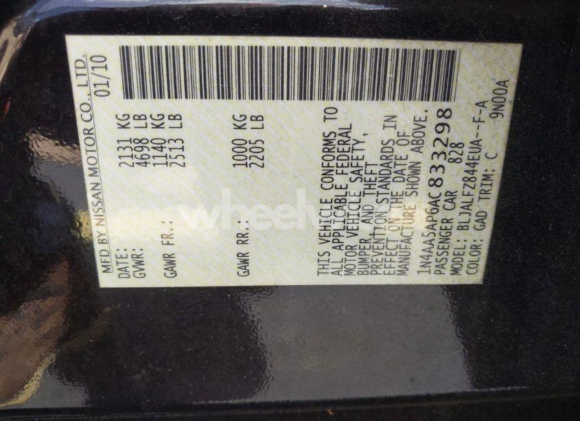 Photo 9 of 2010 Nissan Maxima 3.5 SV (VIN 1N4AA5AP6AC833298)