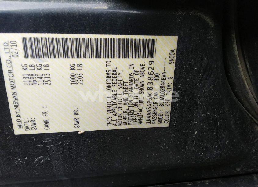 Photo 9 of 2010 Nissan Maxima 3.5 S (VIN 1N4AA5AP6AC838629)