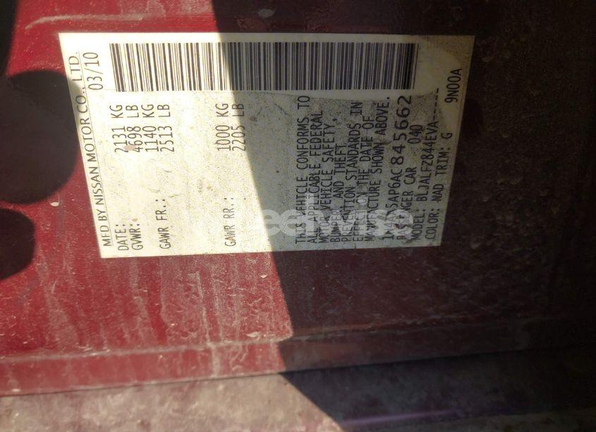 Photo 9 of 2010 Nissan Maxima 3.5 SV (VIN 1N4AA5AP6AC845662)