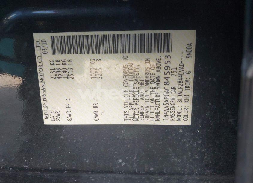 Photo 9 of 2010 Nissan Maxima 3.5 SV (VIN 1N4AA5AP6AC845953)