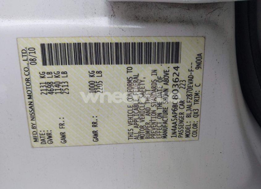 Photo 9 of 2011 Nissan Maxima 3.5 SV (VIN 1N4AA5AP6BC803624)