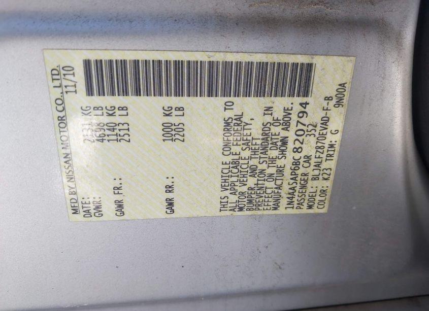 Photo 9 of 2011 Nissan Maxima 3.5 SV (VIN 1N4AA5AP6BC820794)