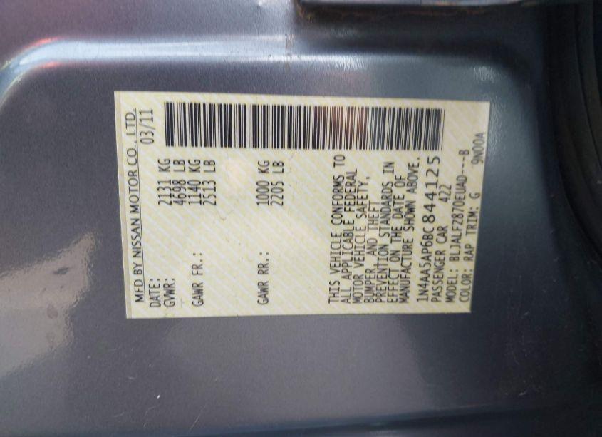 Photo 9 of 2011 Nissan Maxima 3.5 SV (VIN 1N4AA5AP6BC844125)