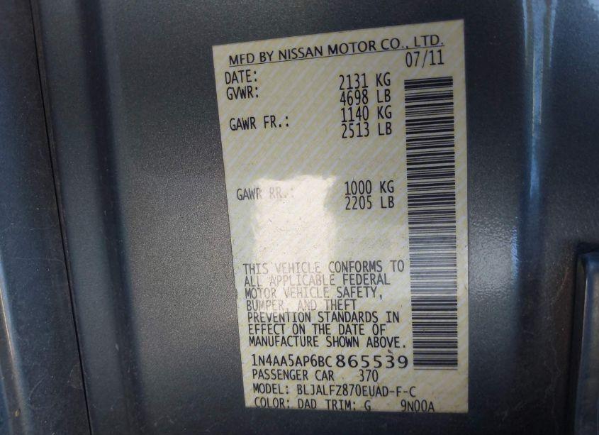 Photo 9 of 2011 Nissan Maxima 3.5 SV (VIN 1N4AA5AP6BC865539)