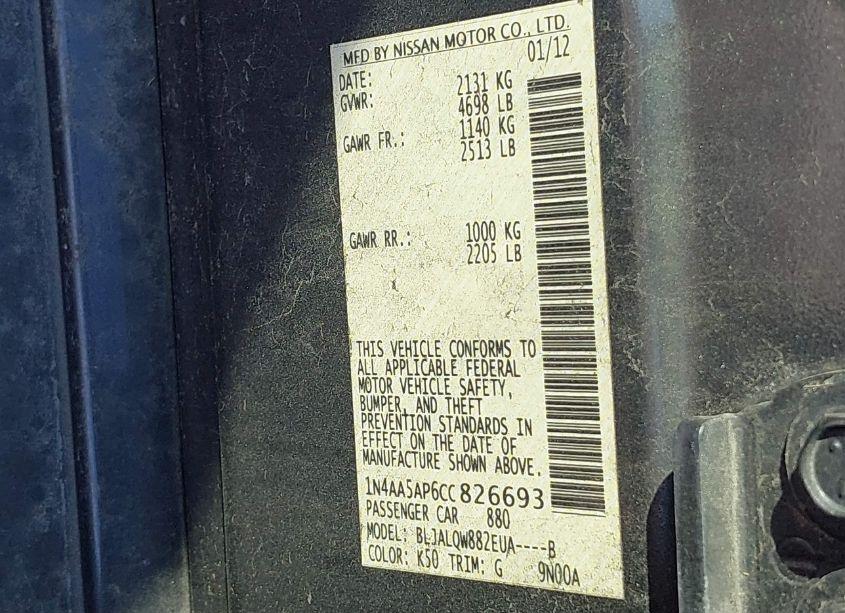 Photo 9 of 2012 Nissan Maxima 3.5 S (VIN 1N4AA5AP6CC826693)