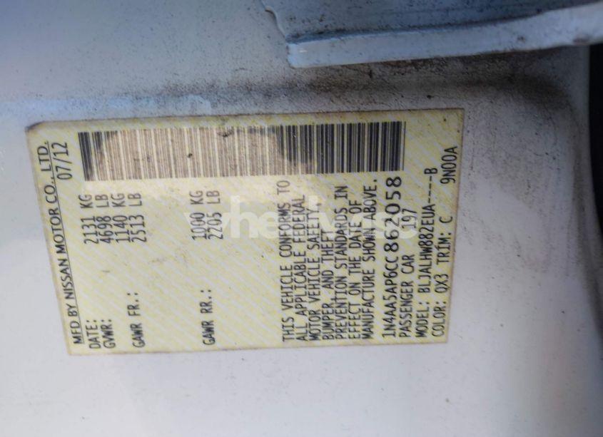 Photo 9 of 2012 Nissan Maxima 3.5 SV (VIN 1N4AA5AP6CC862058)