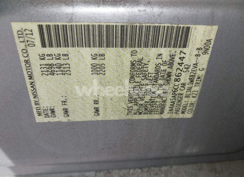 Photo 9 of 2012 Nissan Maxima 3.5 SV (VIN 1N4AA5AP6CC862447)