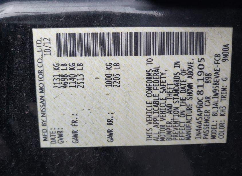 Photo 9 of 2013 Nissan Maxima 3.5 SV (VIN 1N4AA5AP6DC811905)