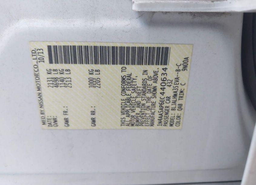 Photo 9 of 2014 Nissan Maxima 3.5 SV (VIN 1N4AA5AP6EC440634)