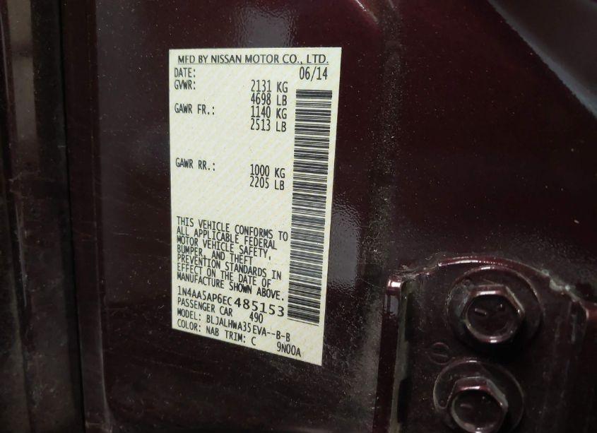 Photo 9 of 2014 Nissan Maxima 3.5 SV (VIN 1N4AA5AP6EC485153)