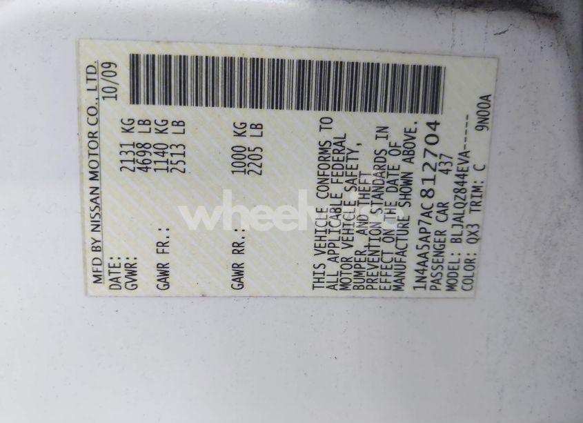 Photo 9 of 2010 Nissan Maxima 3.5 S (VIN 1N4AA5AP7AC812704)