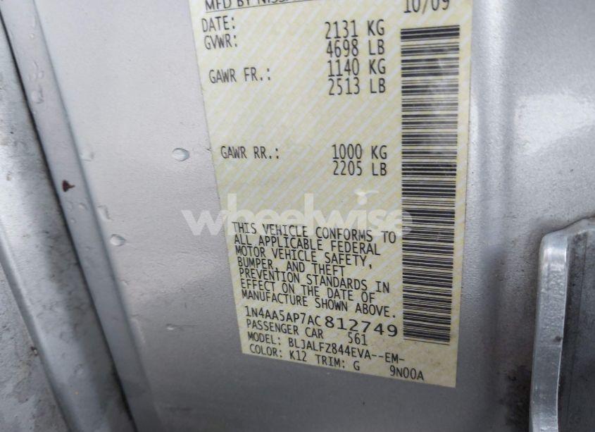 Photo 9 of 2010 Nissan Maxima 3.5 SV (VIN 1N4AA5AP7AC812749)