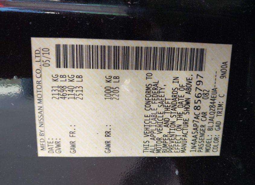 Photo 9 of 2010 Nissan Maxima 3.5 S (VIN 1N4AA5AP7AC856797)