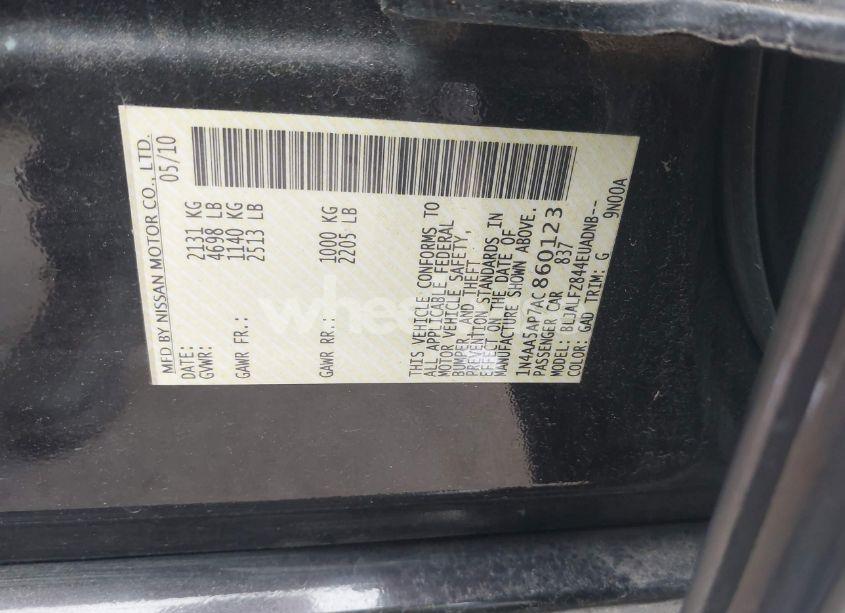 Photo 9 of 2010 Nissan Maxima 3.5 SV (VIN 1N4AA5AP7AC860123)