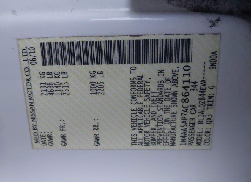 Photo 9 of 2010 Nissan Maxima 3.5 S (VIN 1N4AA5AP7AC864110)