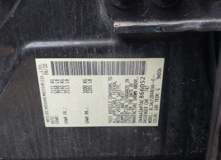 Photo 9 of 2010 Nissan Maxima 3.5 SV (VIN 1N4AA5AP7AC866052)