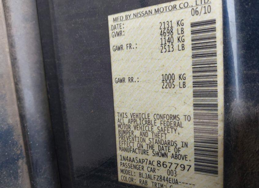 Photo 9 of 2010 Nissan Maxima 3.5 SV (VIN 1N4AA5AP7AC867797)