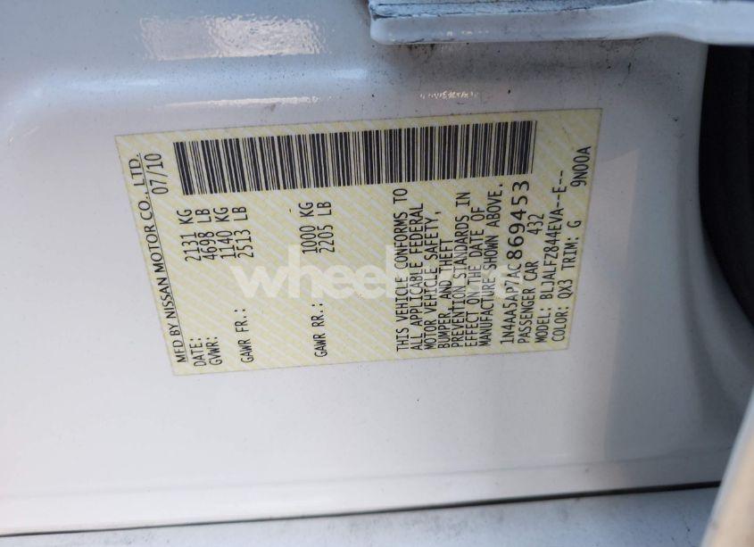 Photo 9 of 2010 Nissan Maxima 3.5 SV (VIN 1N4AA5AP7AC869453)