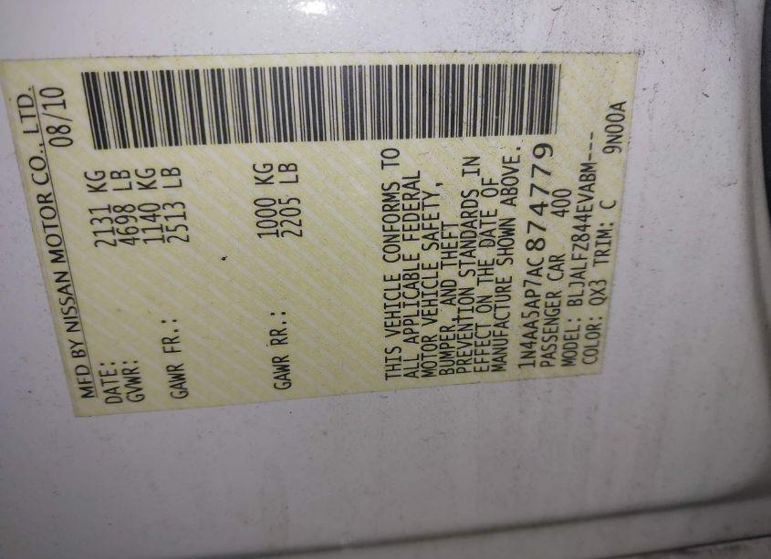 Photo 9 of 2010 Nissan Maxima 3.5 SV (VIN 1N4AA5AP7AC874779)