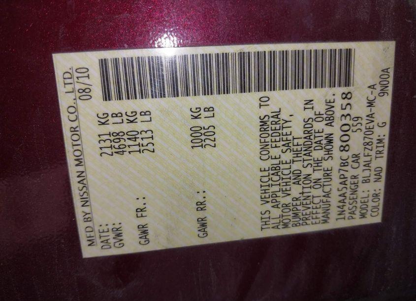 Photo 9 of 2011 Nissan Maxima 3.5 SV (VIN 1N4AA5AP7BC800358)