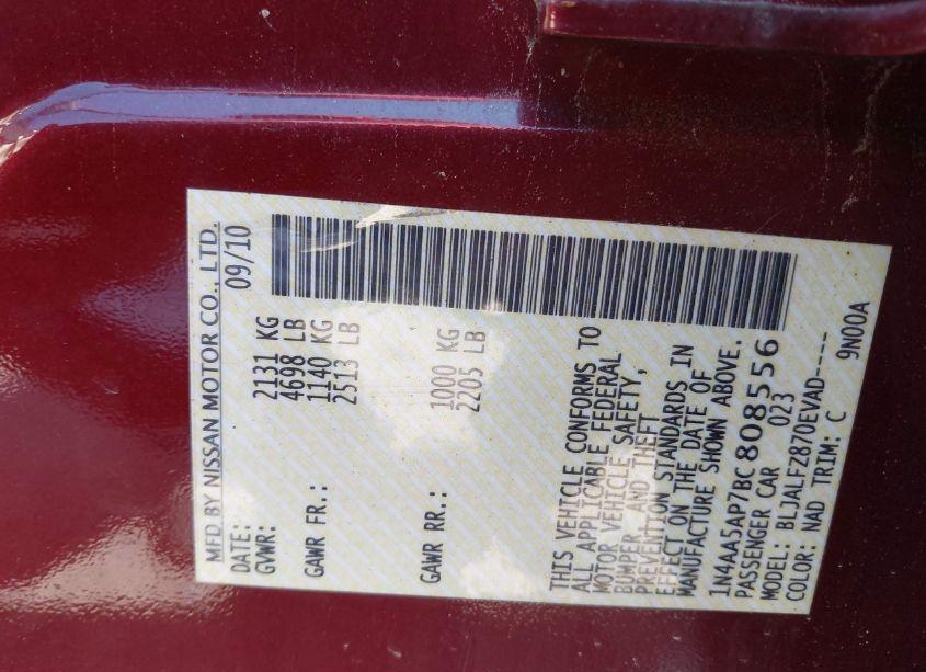 Photo 9 of 2011 Nissan Maxima 3.5 SV (VIN 1N4AA5AP7BC808556)