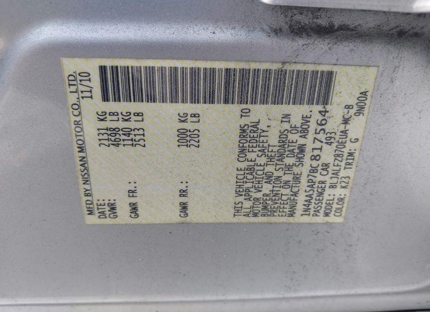 Photo 9 of 2011 Nissan Maxima 3.5 SV (VIN 1N4AA5AP7BC817564)