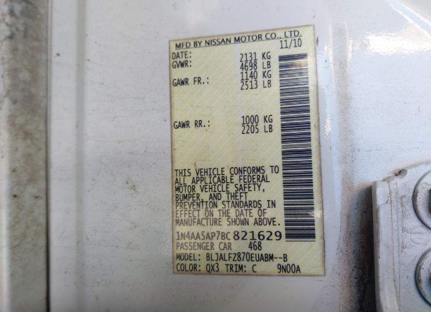 Photo 9 of 2011 Nissan Maxima 3.5 SV (VIN 1N4AA5AP7BC821629)