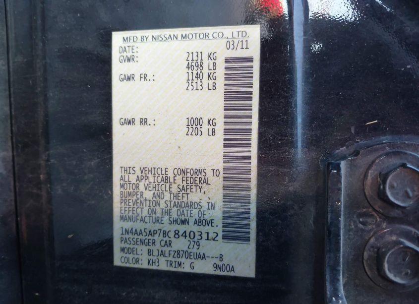 Photo 9 of 2011 Nissan Maxima 3.5 SV (VIN 1N4AA5AP7BC840312)