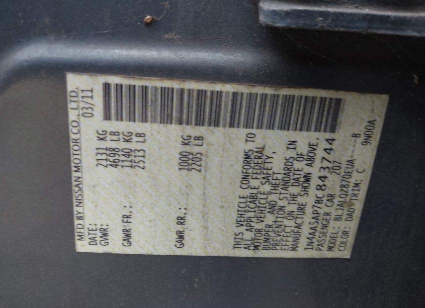 Photo 9 of 2011 Nissan Maxima 3.5 S (VIN 1N4AA5AP7BC843744)