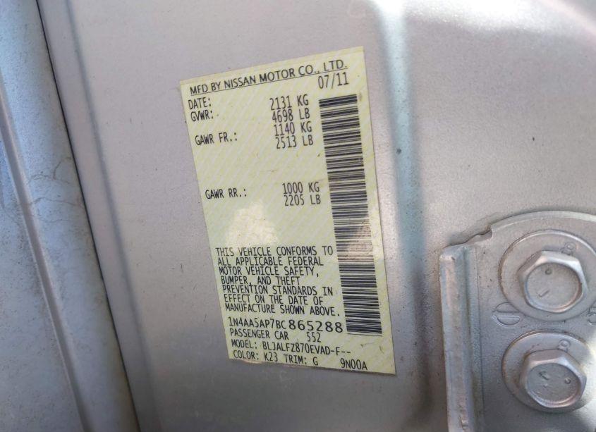 Photo 9 of 2011 Nissan Maxima 3.5 SV (VIN 1N4AA5AP7BC865288)