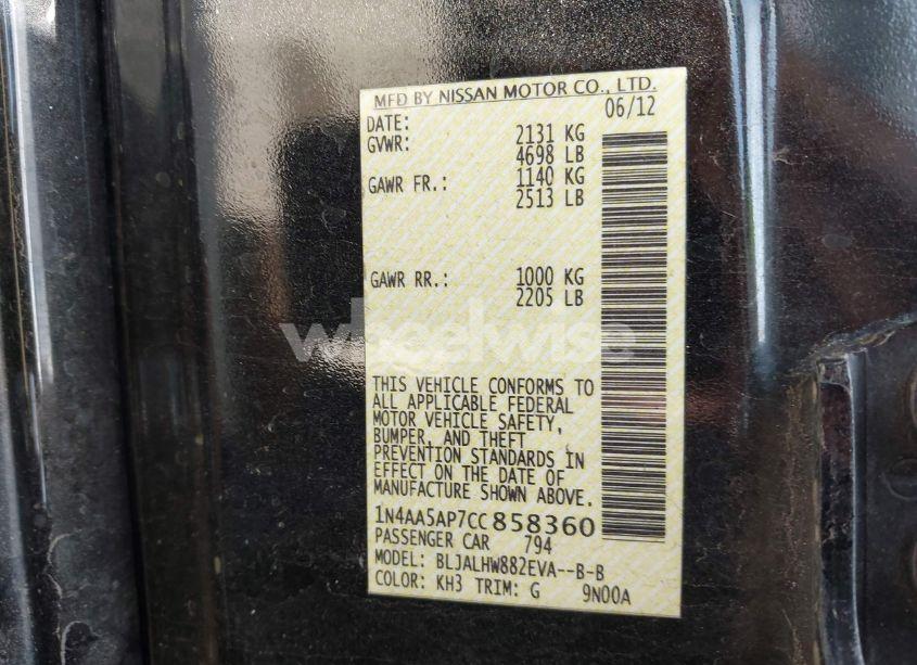 Photo 9 of 2012 Nissan Maxima 3.5 SV (VIN 1N4AA5AP7CC858360)