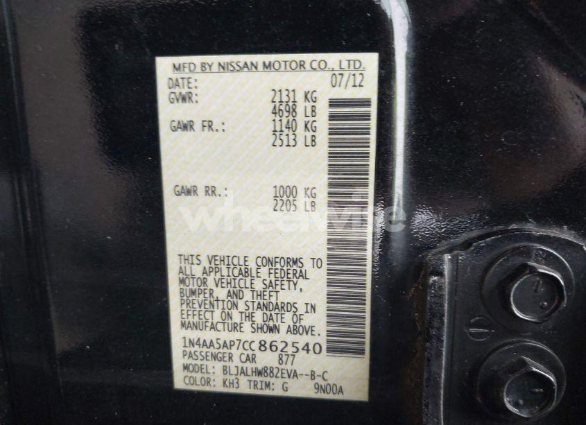 Photo 9 of 2012 Nissan Maxima 3.5 SV (VIN 1N4AA5AP7CC862540)