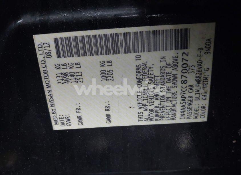 Photo 9 of 2012 Nissan Maxima 3.5 SV (VIN 1N4AA5AP7CC870072)