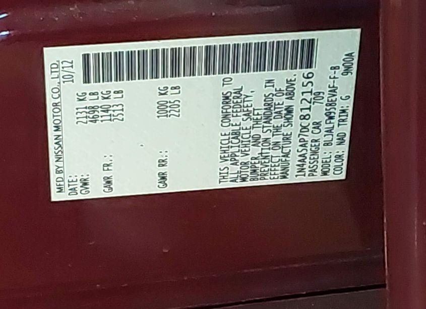 Photo 9 of 2013 Nissan Maxima 3.5 SV (VIN 1N4AA5AP7DC812156)