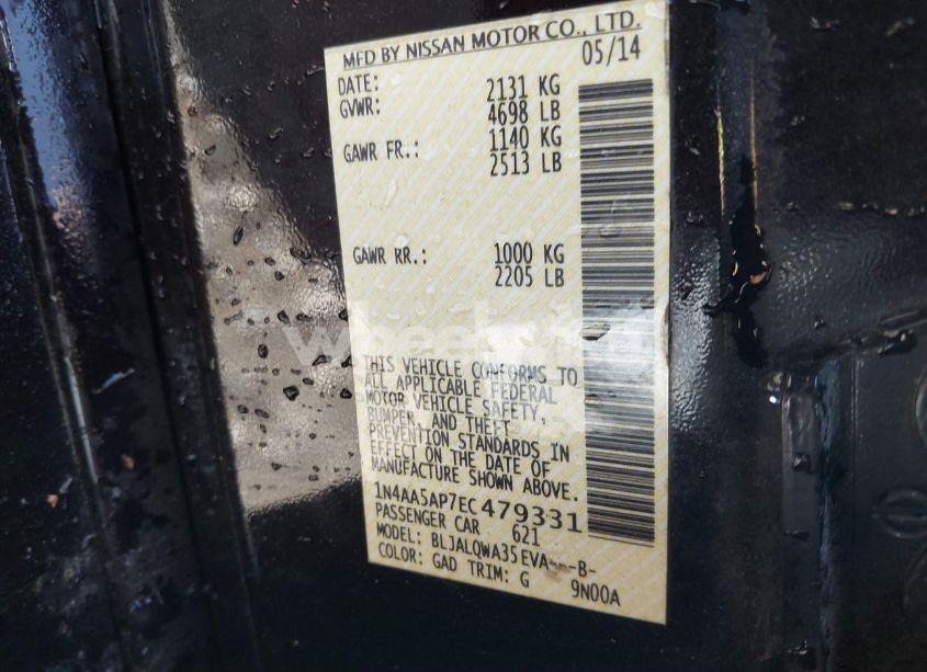 Photo 9 of 2014 Nissan Maxima 3.5 S/3.5 SV (VIN 1N4AA5AP7EC479331)
