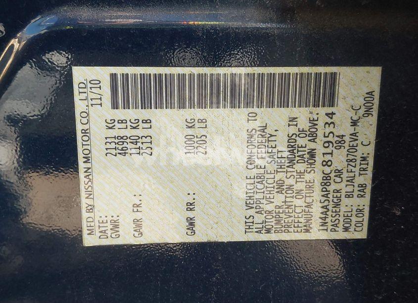 Photo 9 of 2011 Nissan Maxima 3.5 SV (VIN 1N4AA5AP8BC819534)