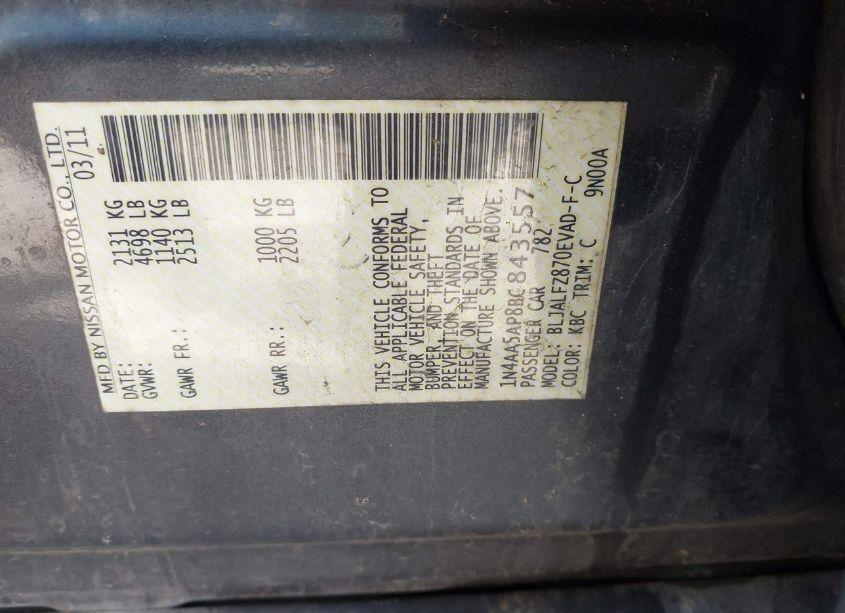 Photo 9 of 2011 Nissan Maxima 3.5 SV (VIN 1N4AA5AP8BC843557)