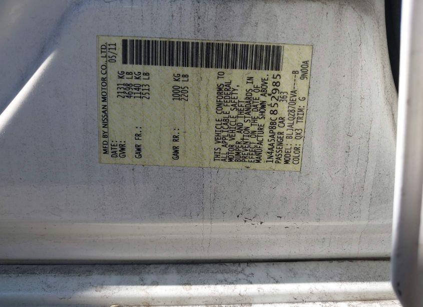 Photo 9 of 2011 Nissan Maxima 3.5 S (VIN 1N4AA5AP8BC852985)