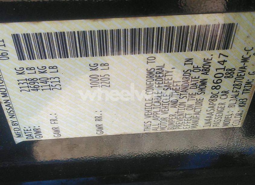 Photo 9 of 2011 Nissan Maxima S/SV (VIN 1N4AA5AP8BC860147)