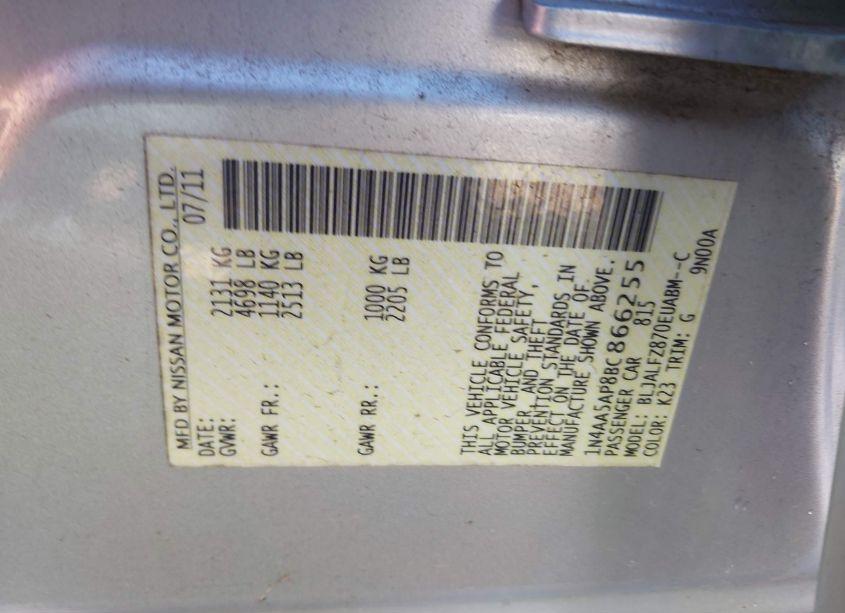 Photo 9 of 2011 Nissan Maxima 3.5 SV (VIN 1N4AA5AP8BC866255)